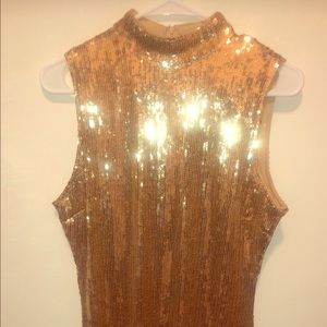 Gold Sequin Dress With Bottom Fringes
